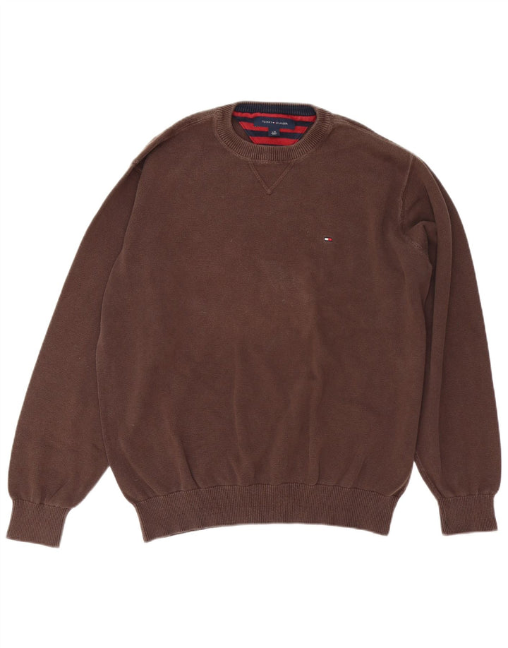 Tommy Hilfiger Pull à col rond pour homme Marron Taille L