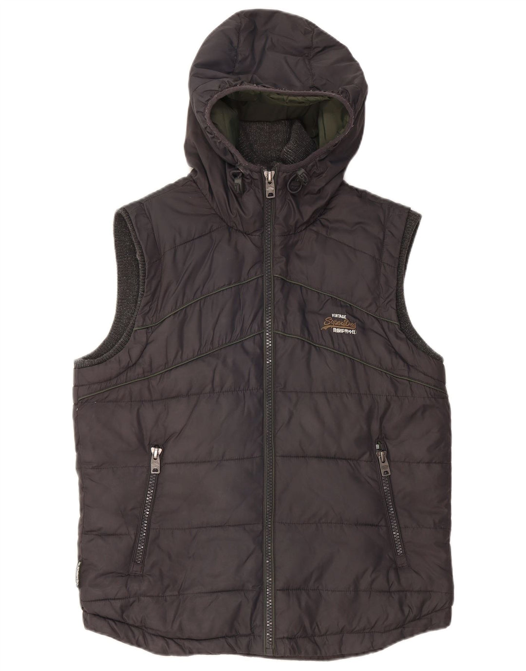 Superdry Gilet rembourré à capuche pour homme UK 38 Gris moyen Nylon
