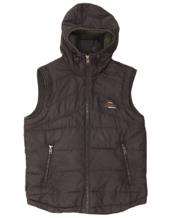 Superdry Gilet rembourré à capuche pour homme UK 38 Gris moyen Nylon