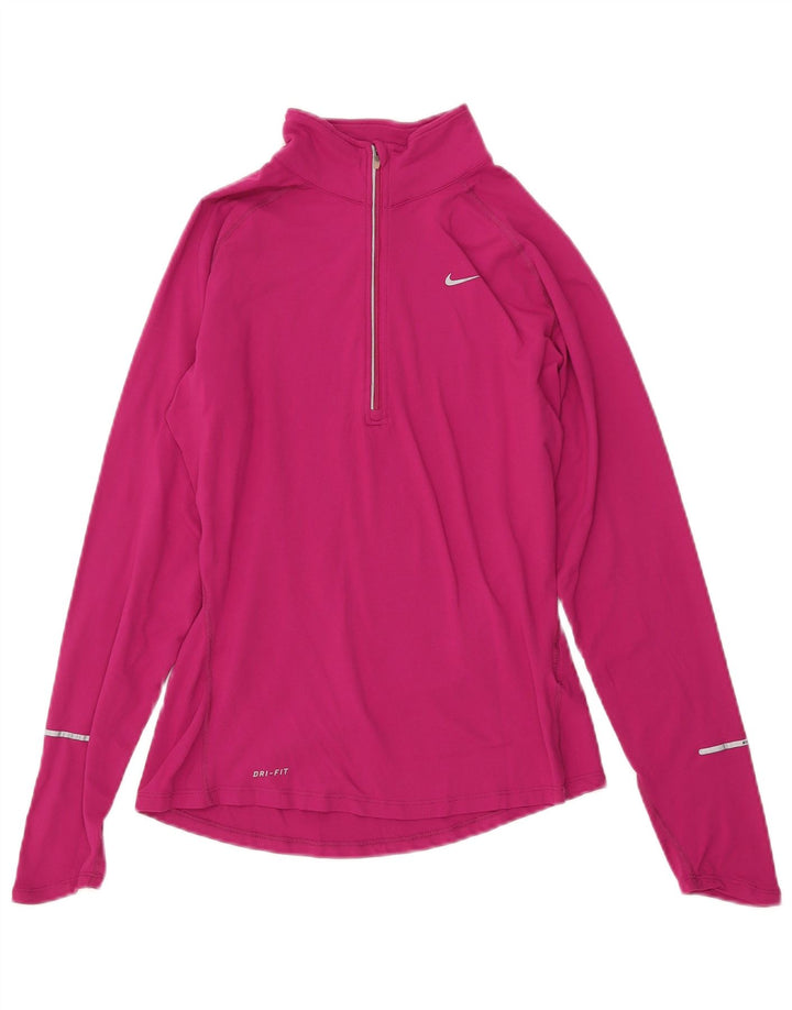 NIKE Haut de survêtement Dri Fit à col zippé pour femme UK 10 Petit nylon rose