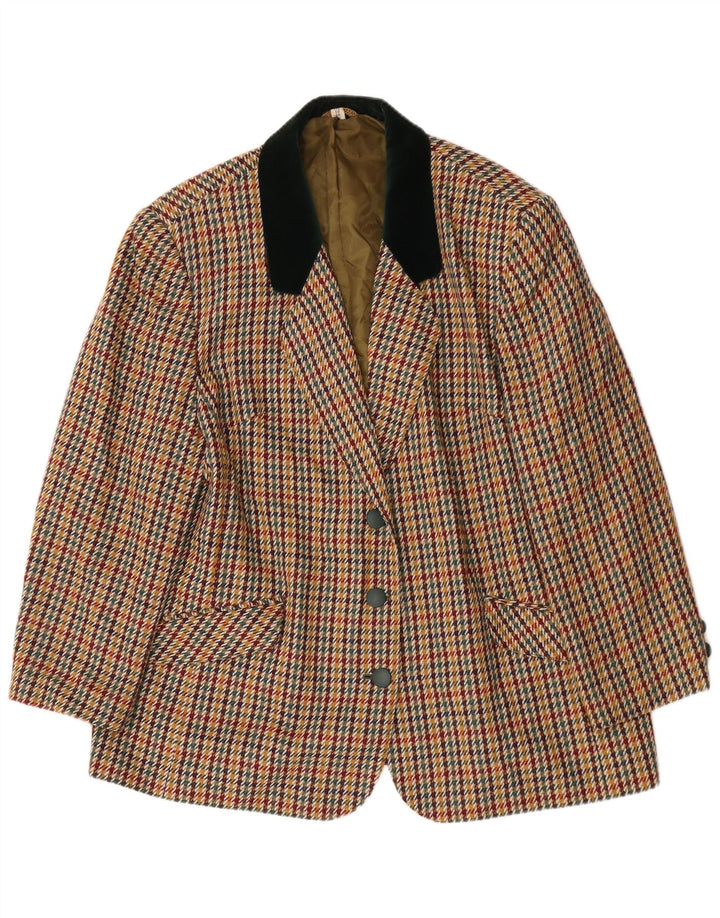 vintage Femmes 3 Bouton Blazer Veste UK 22 3XL Pied-de-poule multicolore