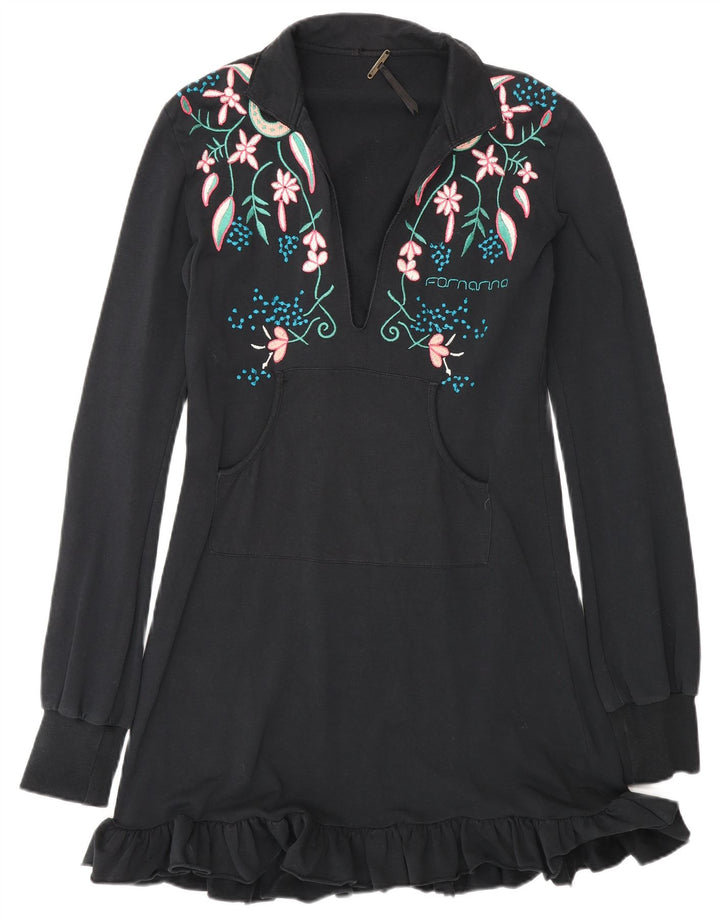 Fornarina Robe basique à manches longues pour femme UK 42 en coton floral noir moyen