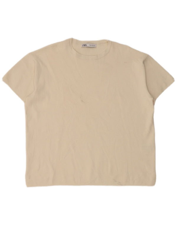 Zara T-shirt surdimensionné pour femme UK 14 Medium Off White Viscose