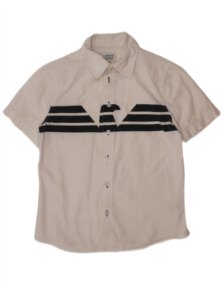 Armani Junior Chemise Graphique à Manches Courtes Garçon 9-10 Ans Blanc Rayé