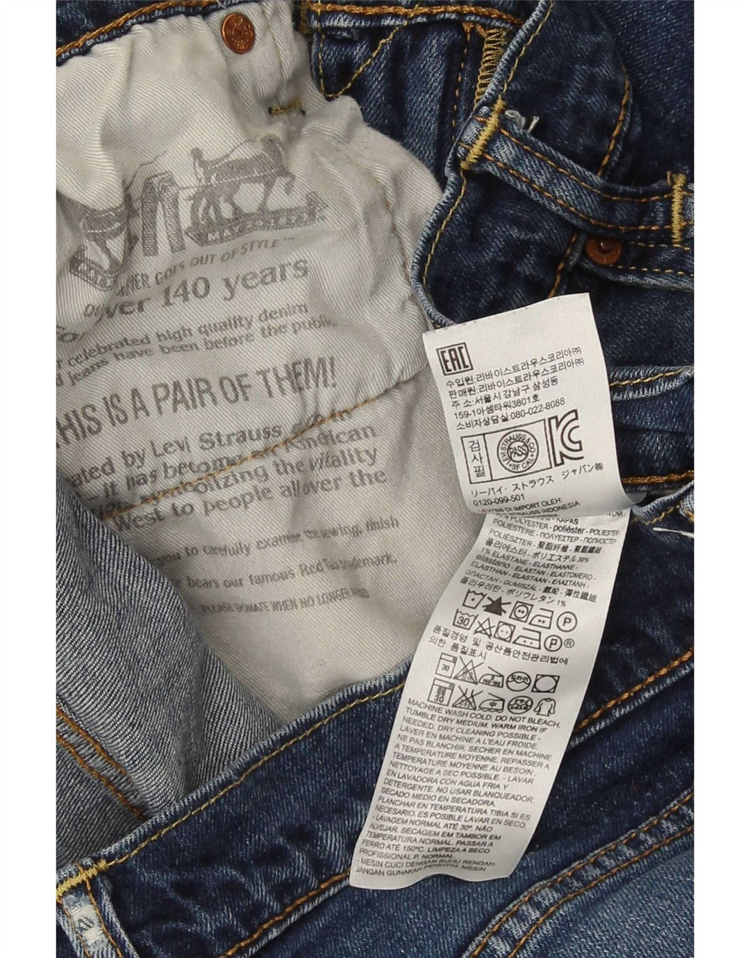 Levi's Jean Droit Effet Déchiré W33 L32 Femme Bleu Coton