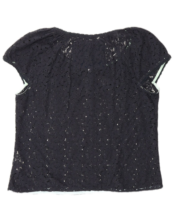 Superdry Chemisier transparent en dentelle pour femme UK 16 Large Bleu marine Coton