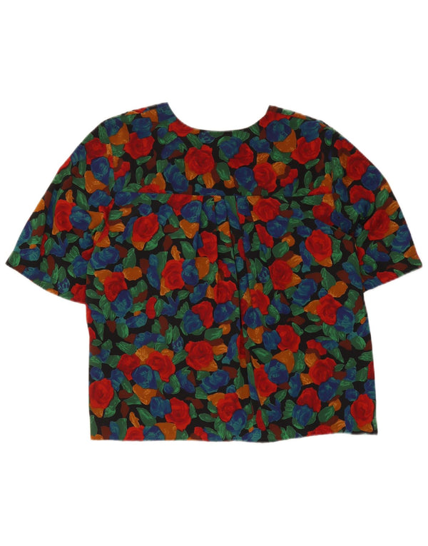 vintage Femme Chemise À Manches Courtes Blouse UK 16 Grand Floral Multicolore