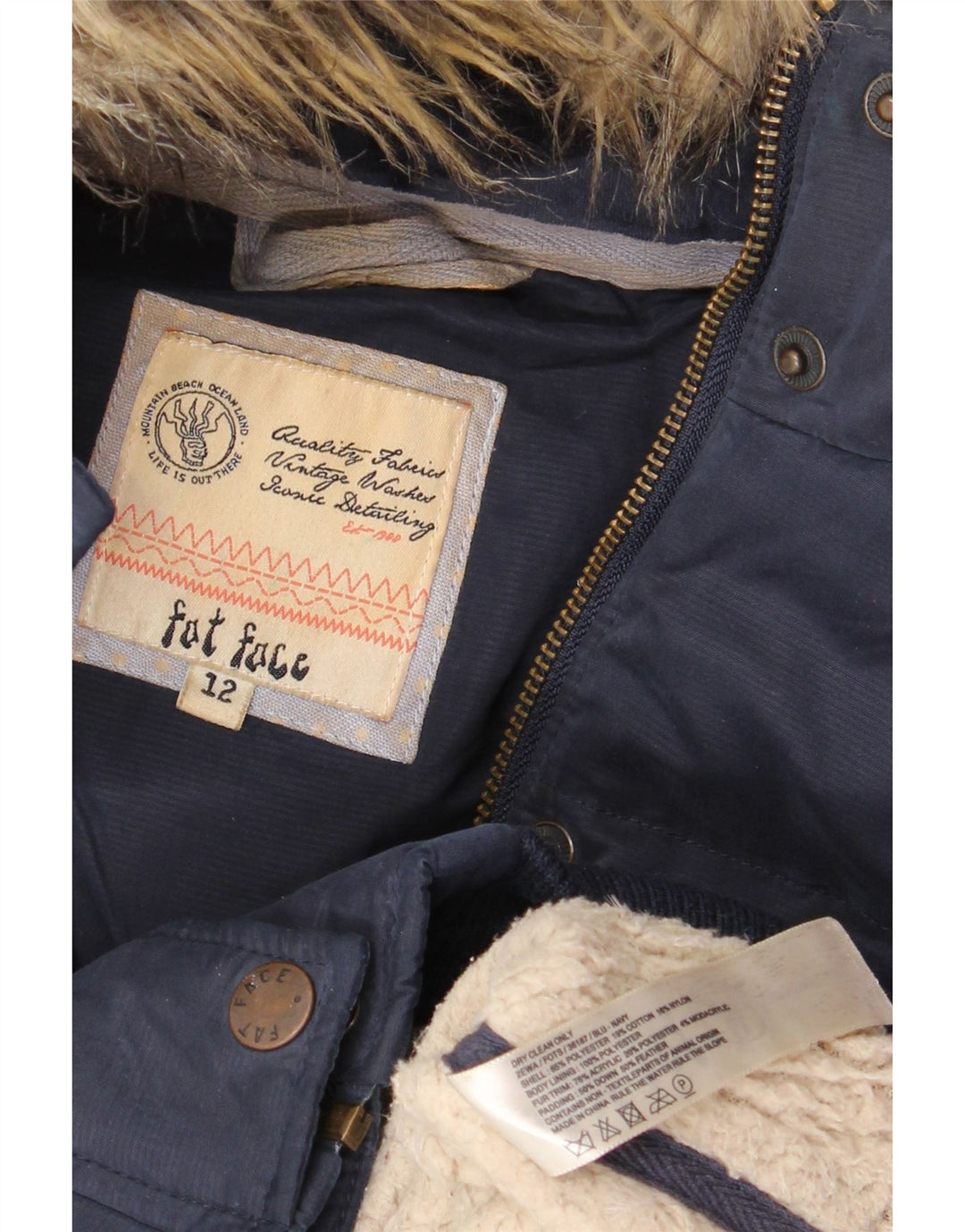 Fat Face Gilet rembourré à capuche pour femme UK 12 Medium Bleu marine Polyester