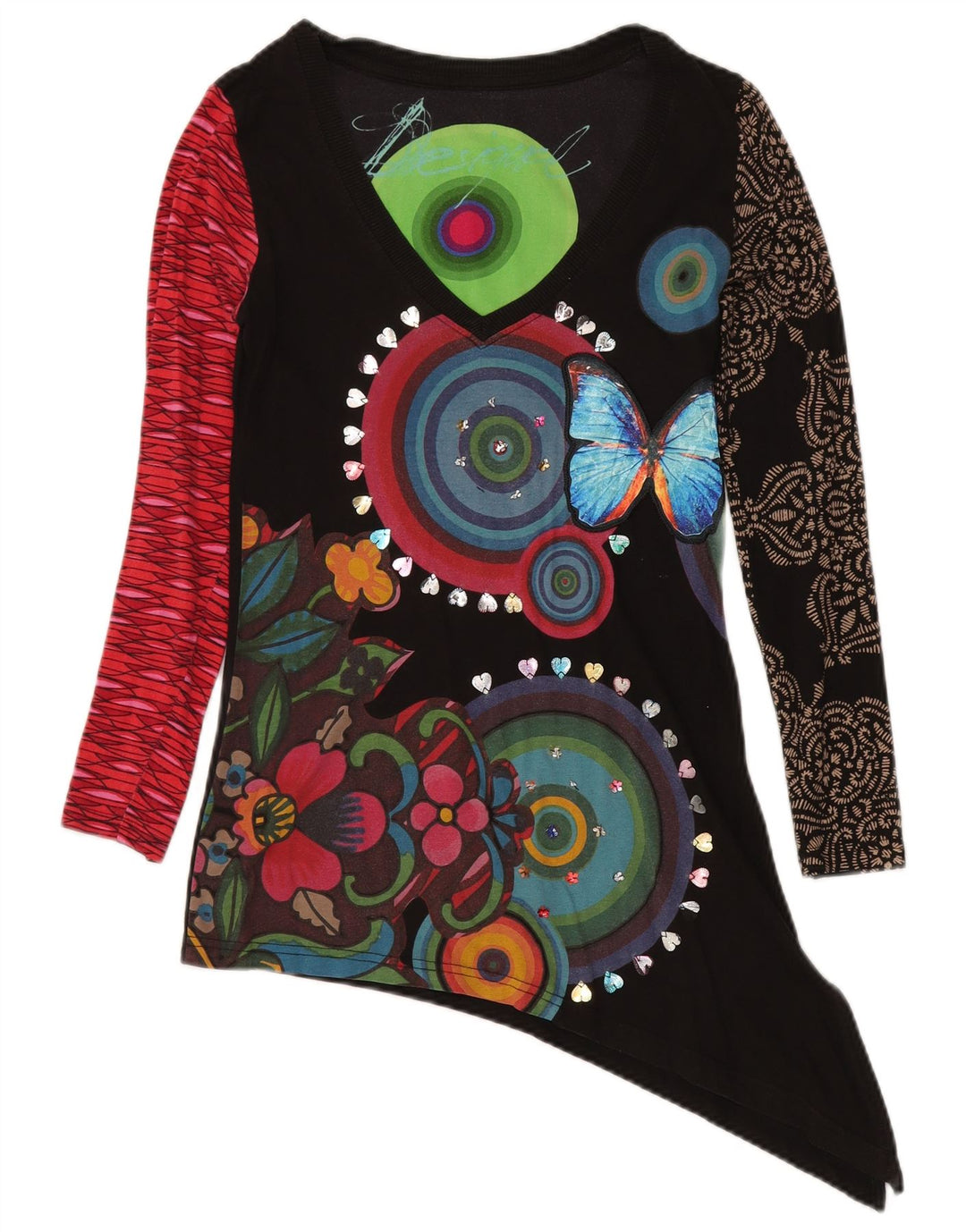 DESIGUAL Haut tunique graphique pour femme UK 10 Petit floral multicolore
