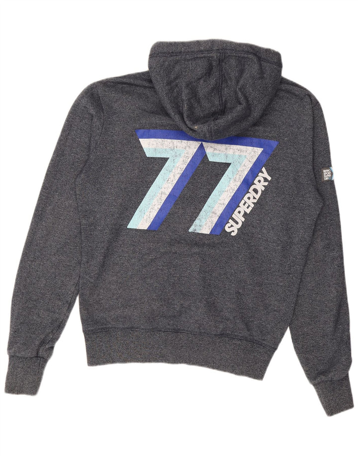 SUPERDRY Pull à capuche zippé graphique pour homme en coton bleu marine moyen