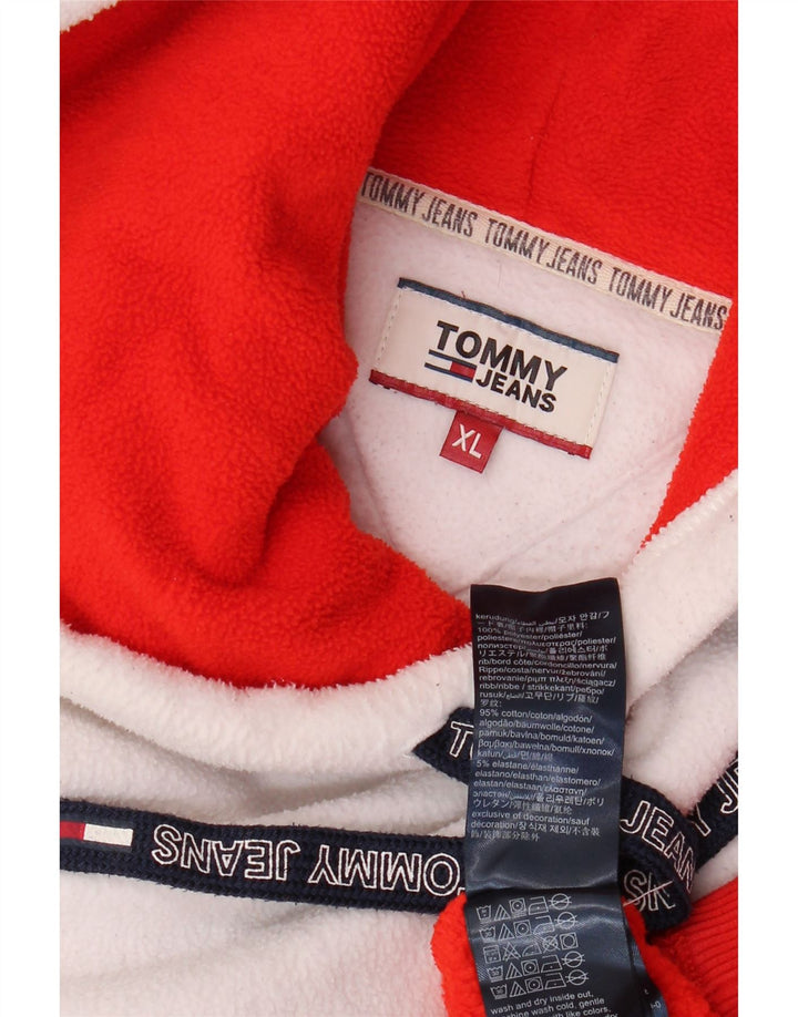 TOMMY HILFIGER Pull Polaire à Capuche Homme XL Rouge Colorblock Polyester