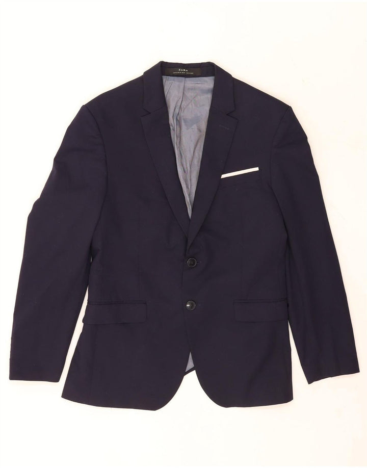 Zara Veste Blazer 2 Boutons Homme EU 46 Petit Bleu Marine Viscose