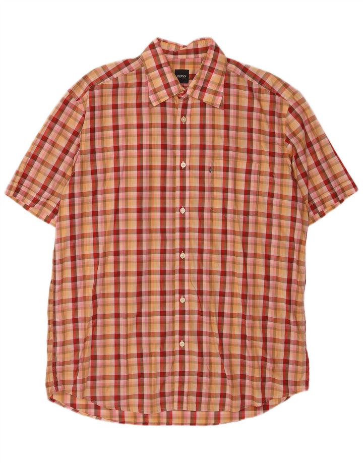Hugo Boss Chemise à manches courtes pour homme en coton à carreaux orange