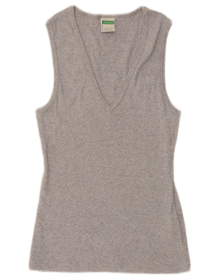 Benetton Débardeur Femme UK 10 Petit Gris Coton