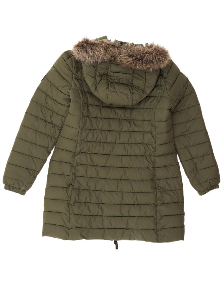 Superdry Manteau rembourré à capuche pour femme UK 14 Large Kaki Polyester