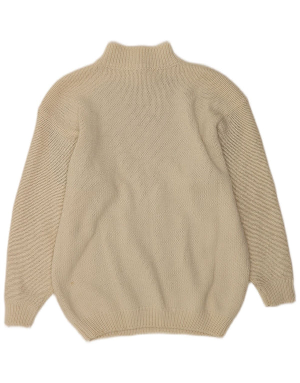vintage Femmes Bouton Cou Jumper Pull UK 16 Grand Blanc Cassé