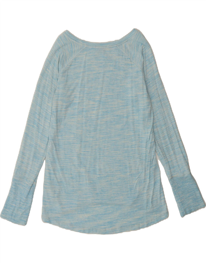 CHAMPION Womens Graphic Top Long Sleeve UK 14 Medium Blue Flecked Rayon Vintage Champion and Second-Hand Champion from Messina Hembry 
