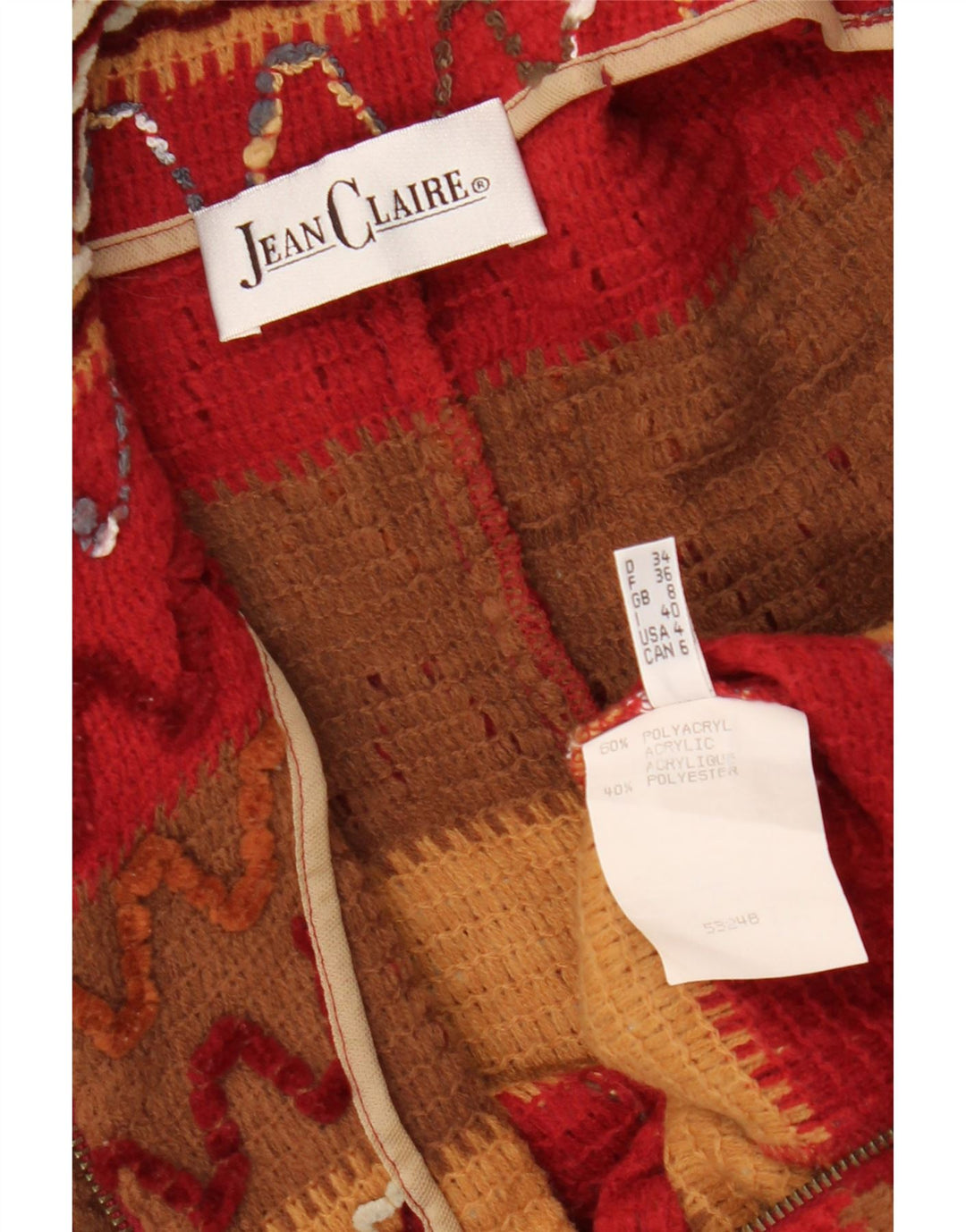 JEAN CLAIRE Pull Cardigan Femme UK 8 Petit Acrylique Rayé Rouge