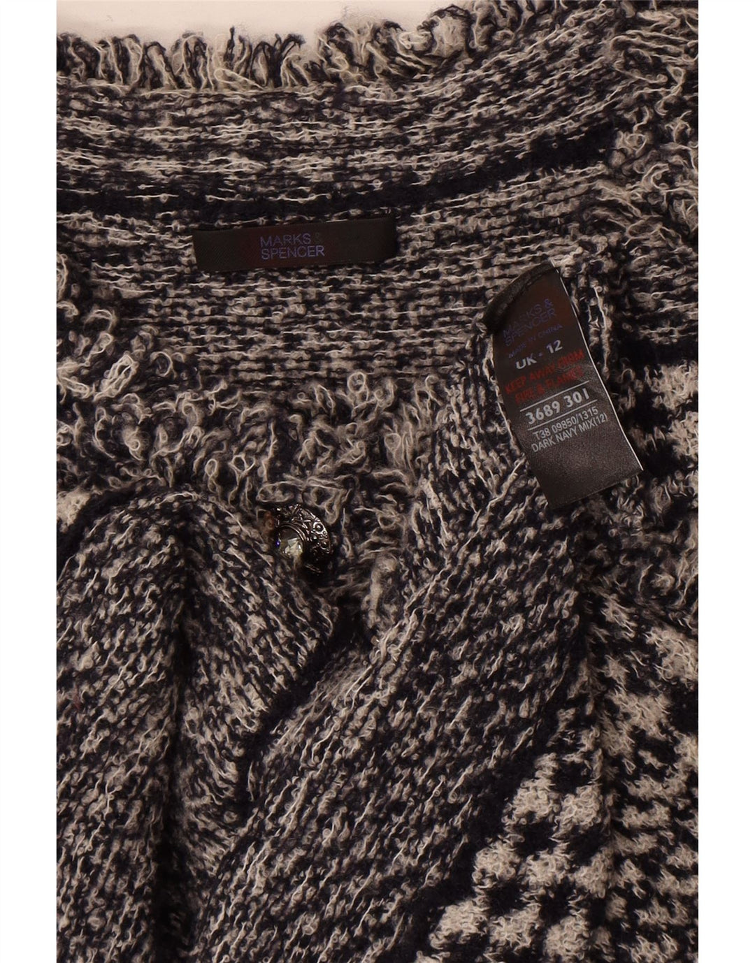 Marks & Spencer Pull cardigan pour femme UK 12 moyen bleu marine pied-de-poule
