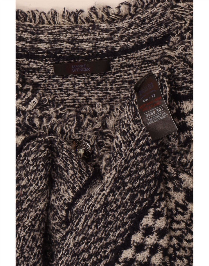 Marks & Spencer Pull cardigan pour femme UK 12 moyen bleu marine pied-de-poule