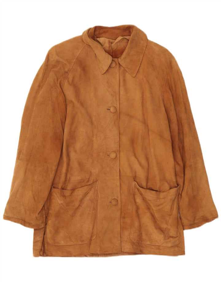 VINTAGE Veste en Daim Femme IT 42 Cuir Beige Moyen