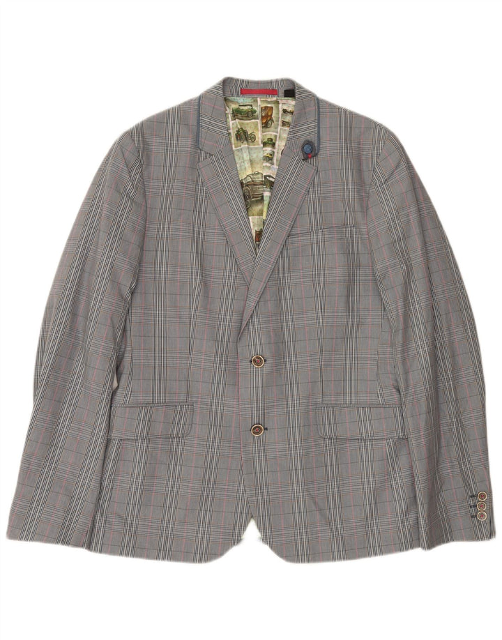 Ted Baker Veste blazer à 2 boutons pour homme Taille 4 Grand gris à carreaux en coton