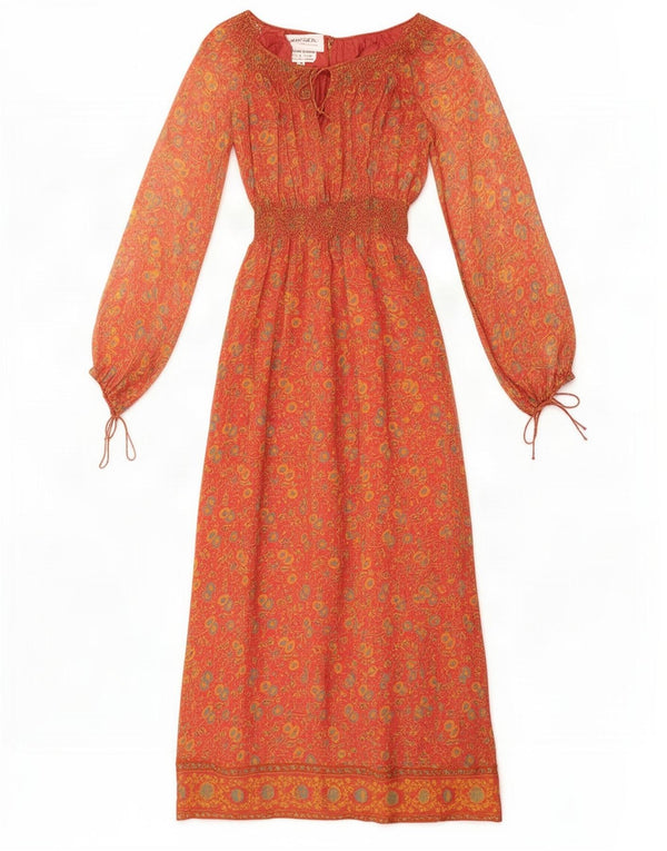 Jaeger Robe longue à manches longues pour femme UK 8 Petite soie florale marron
