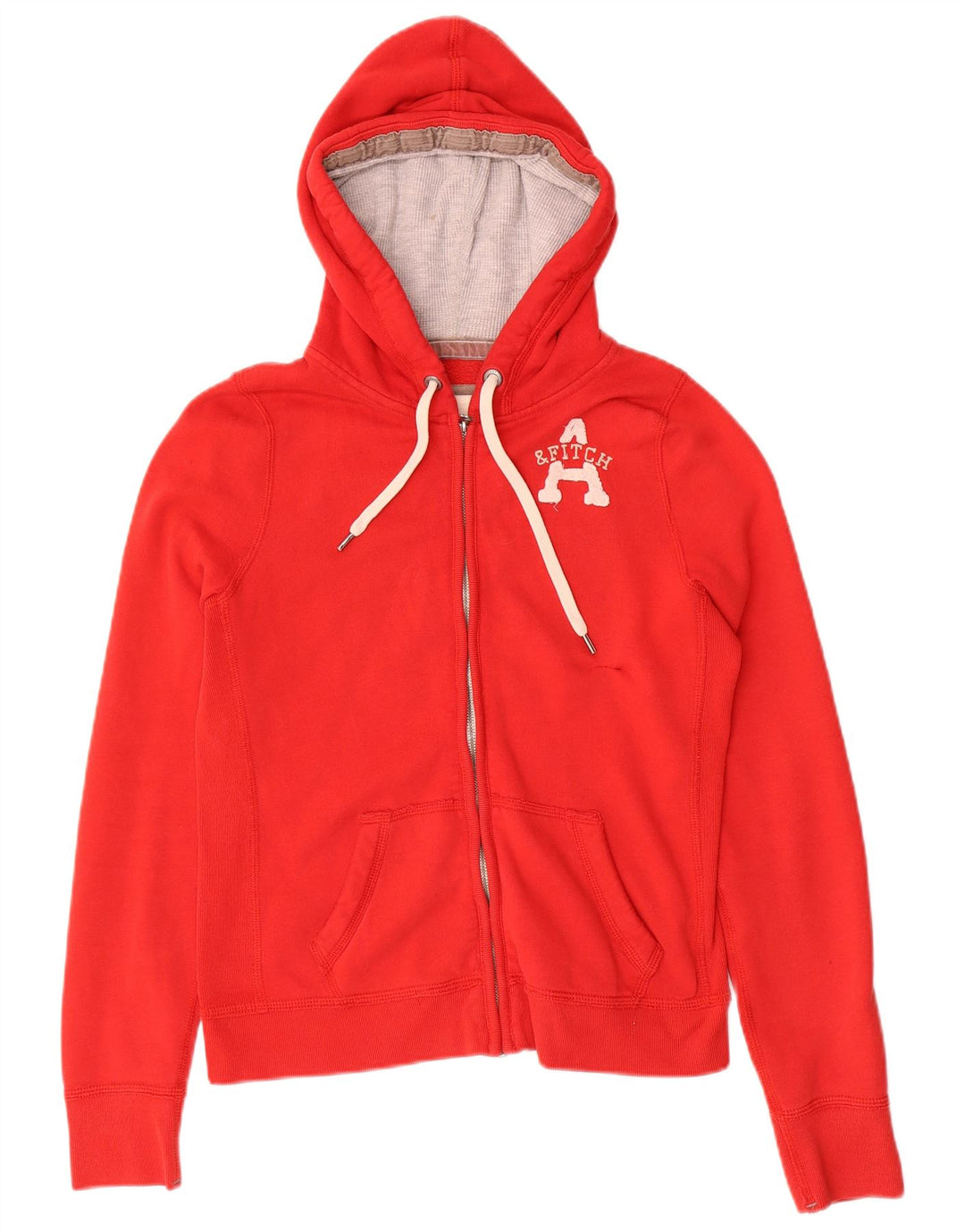 ABERCROMBIE & FITCH Pull à capuche zippé graphique pour femme UK 14 Large Rouge