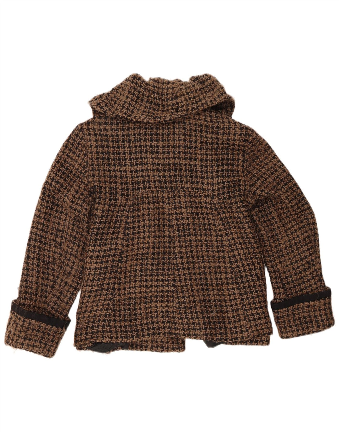 Zara Veste Blazer 4 Boutons Femme UK 16 Grande Laine Pied-de-Poule Marron