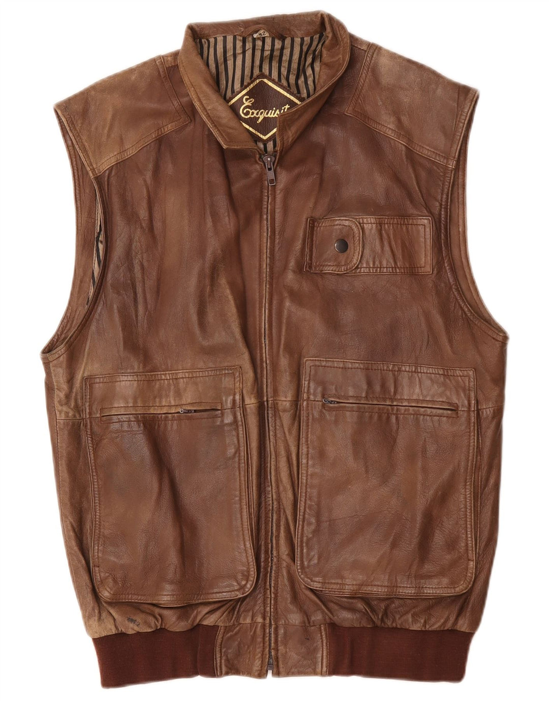 Exquisit Gilet utilitaire en cuir pour homme IT 52 XL Marron