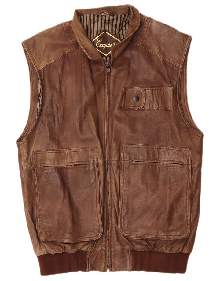 Exquisit Gilet utilitaire en cuir pour homme IT 52 XL Marron