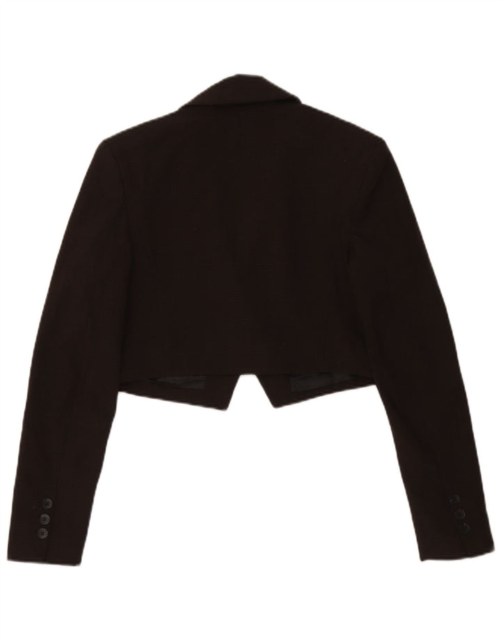 Zara Womens Crop 1 Button Blazer Jacket UK 6 XS Marron Pied-de-poule