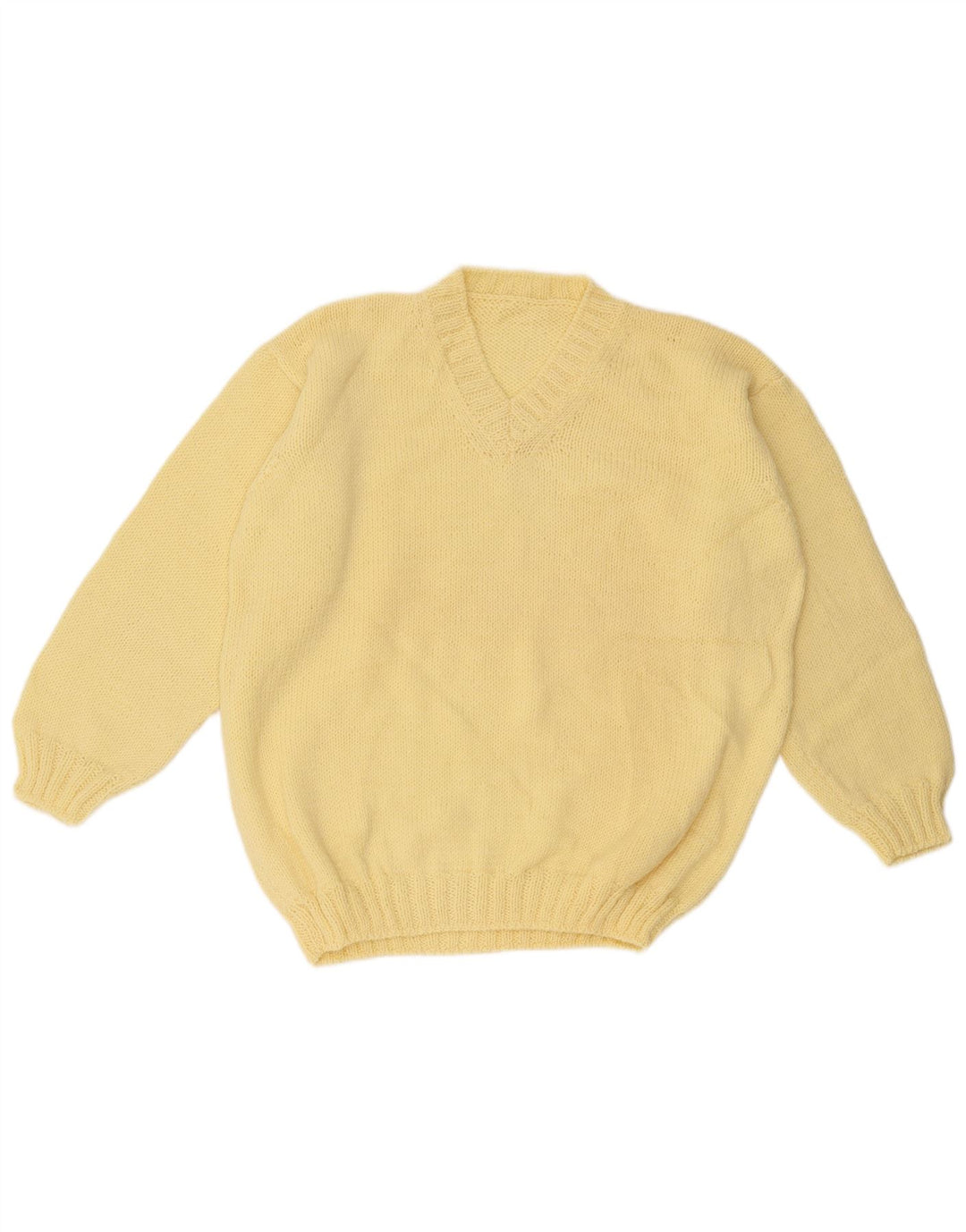 vintage Homme Col V Pull Pull Grand Jaune