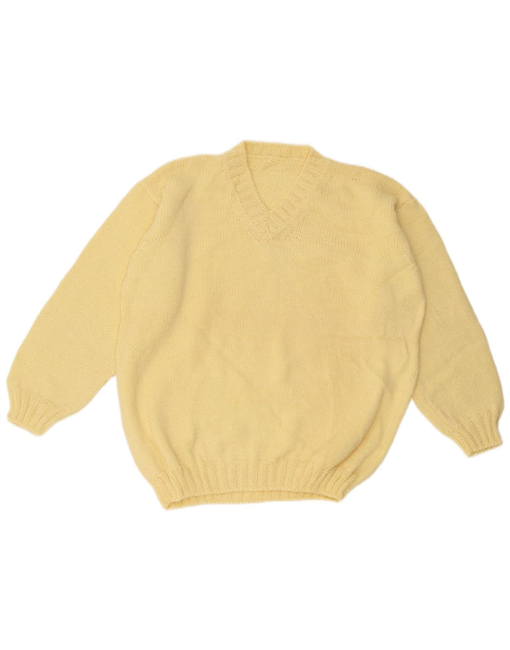 vintage Homme Col V Pull Pull Grand Jaune