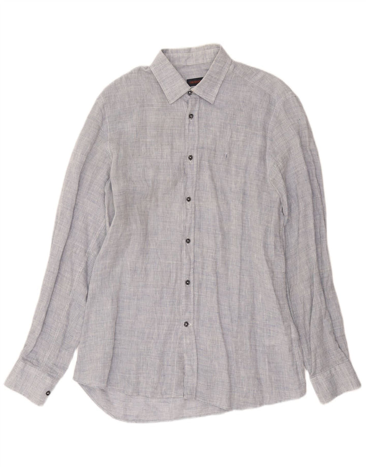 Trussardi Chemise Homme Taille 39 Lin Moucheté Bleu Moyen