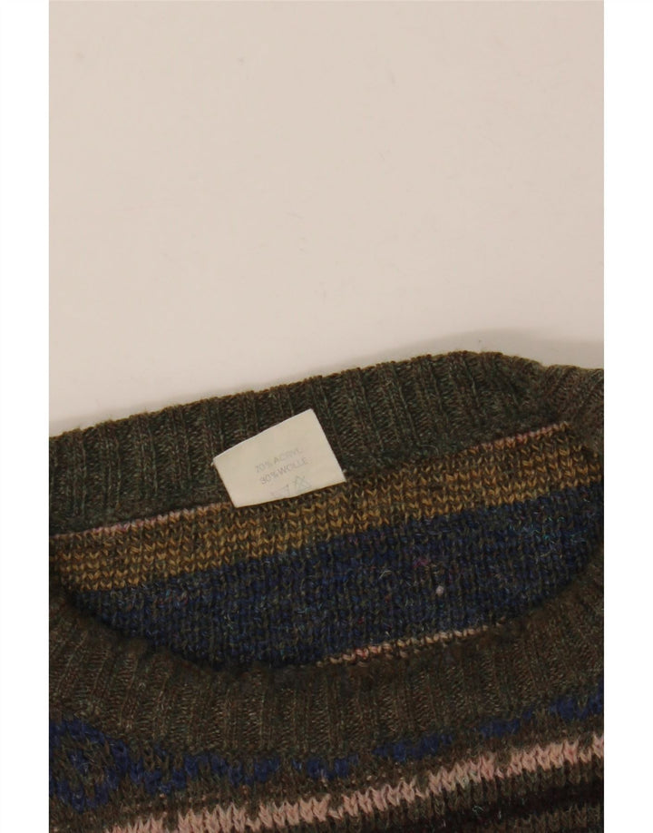 vintage Mens Crew Neck Jumper Pull Moyen Multicolore Fair Isle