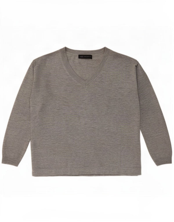 Marks & Spencer Pull surdimensionné à col en V pour femme UK 10 Petit Gris
