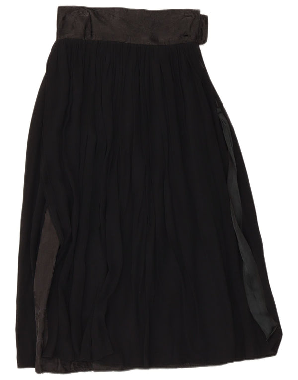 vintage Femme Taille Haute Jupe Midi IT 42 Moyen W26 Viscose Noire