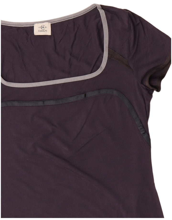 CERRUTI 1881 T-Shirt Femme UK 12 Medium Bleu Marine Viscose