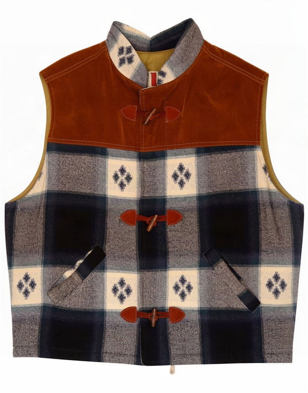 Vintage Gilet Homme UK 42 XL Carreaux multicolores