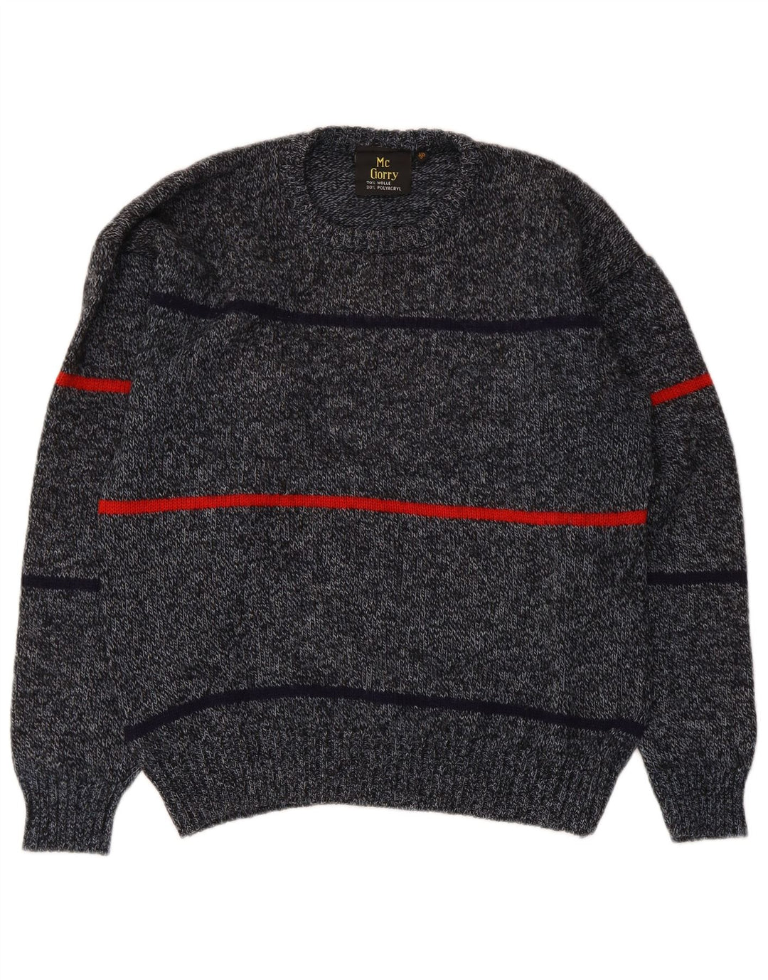 vintage Mens Crew Neck Jumper Pull IT 50 Laine rayée gris moyen