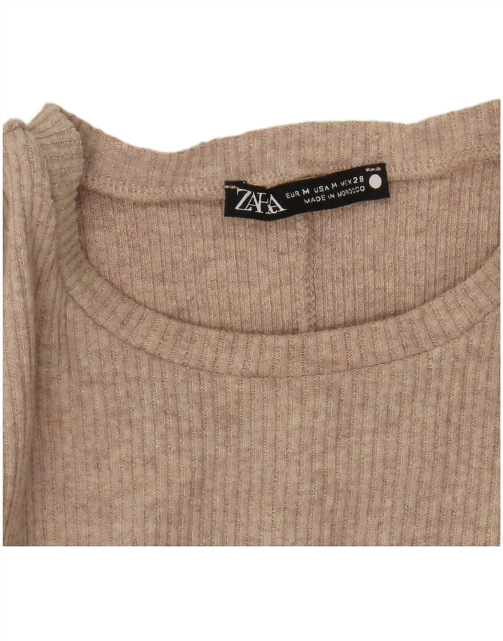 Zara Robe longue à manches longues pour femme UK 12 Beige moyen