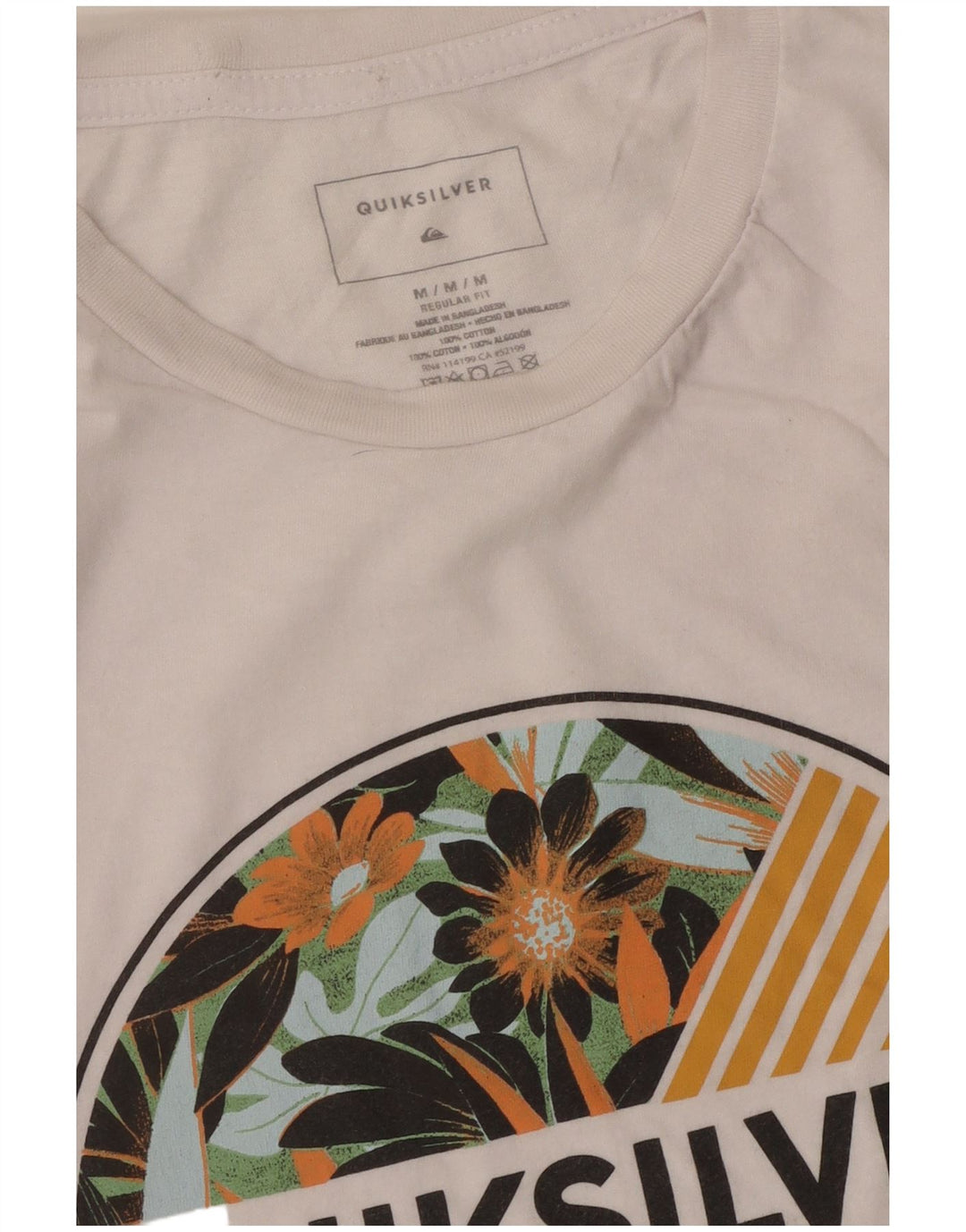 Quiksilver T-shirt graphique coupe régulière pour femme UK 14, coton blanc moyen