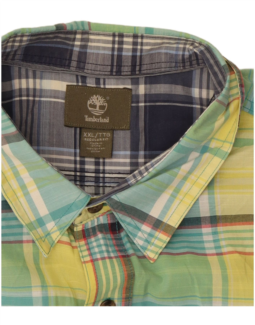 Timberland Chemise à manches courtes pour homme Coupe régulière 2XL Vert à carreaux en coton