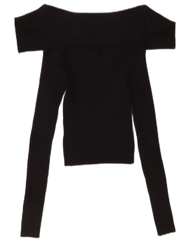Zara Womens Crop Top Manches Longues UK 8 Petit Noir