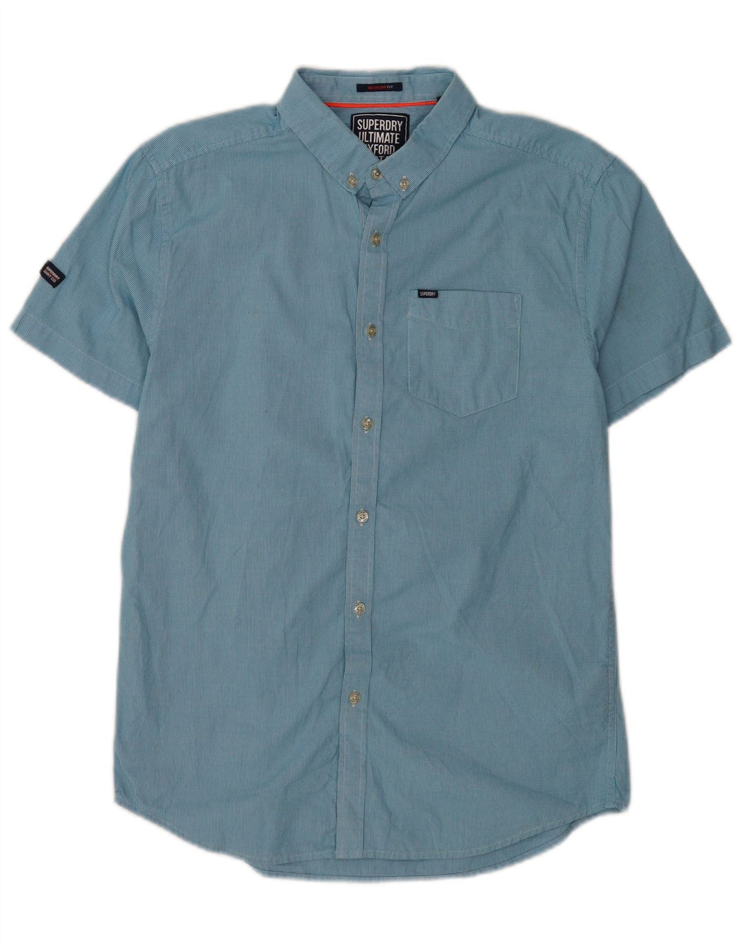 Superdry Chemise à Manches Courtes Regular Fit Homme Bleu Moyen Pied-de-Poule Coton