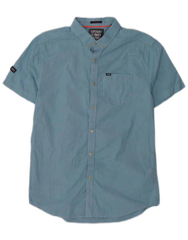 Superdry Chemise à Manches Courtes Regular Fit Homme Bleu Moyen Pied-de-Poule Coton