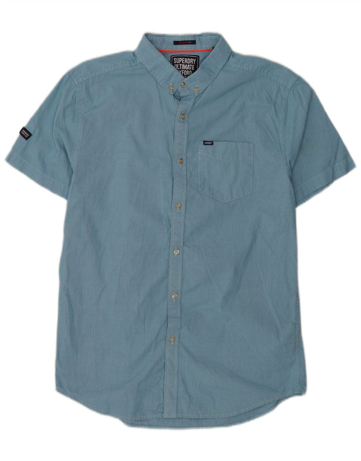 Superdry Chemise à Manches Courtes Regular Fit Homme Bleu Moyen Pied-de-Poule Coton