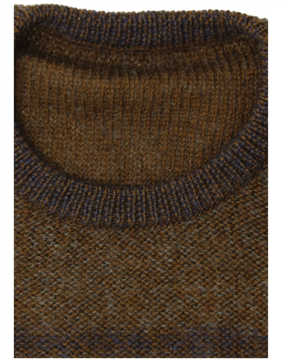 VINTAGE Pull à col rond pour homme Large Kaki Colourblock