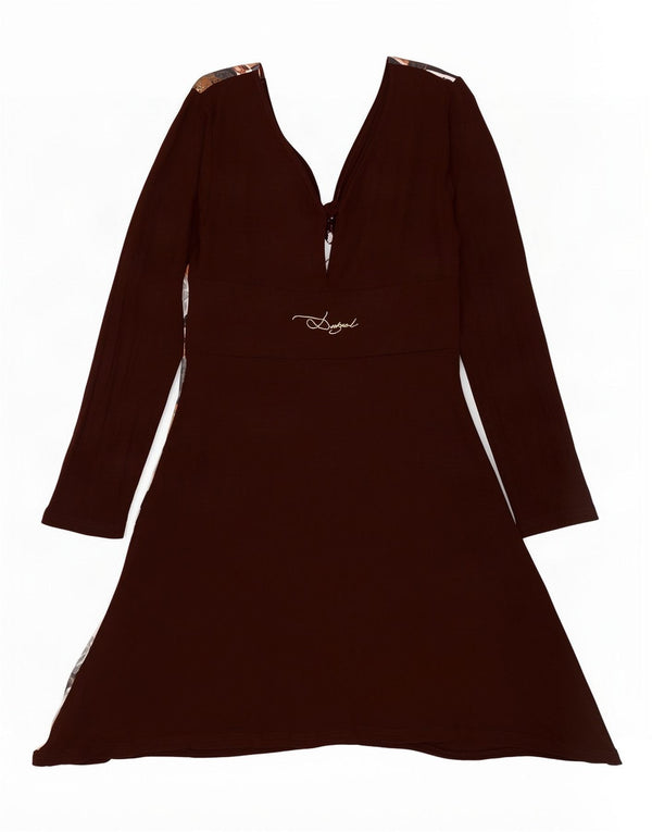 Desigual Robe trapèze graphique à manches longues pour femme UK 14 Large Marron Floral